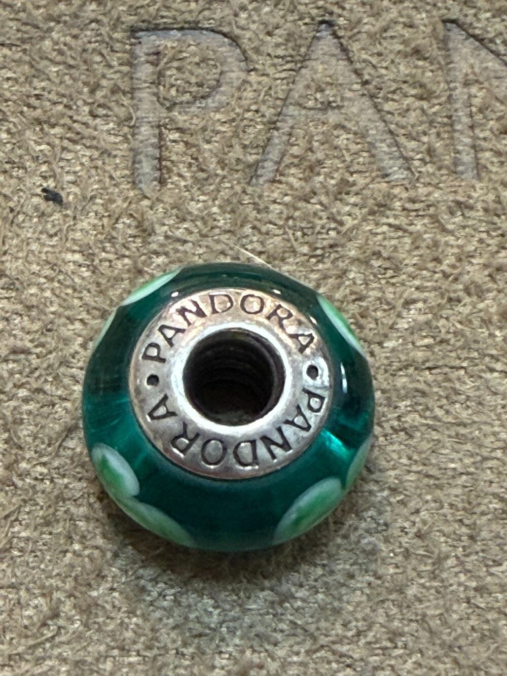 PANDORA Flowers for You Sterling Silver Glass Bead Charm 790649 Teal White Ret.